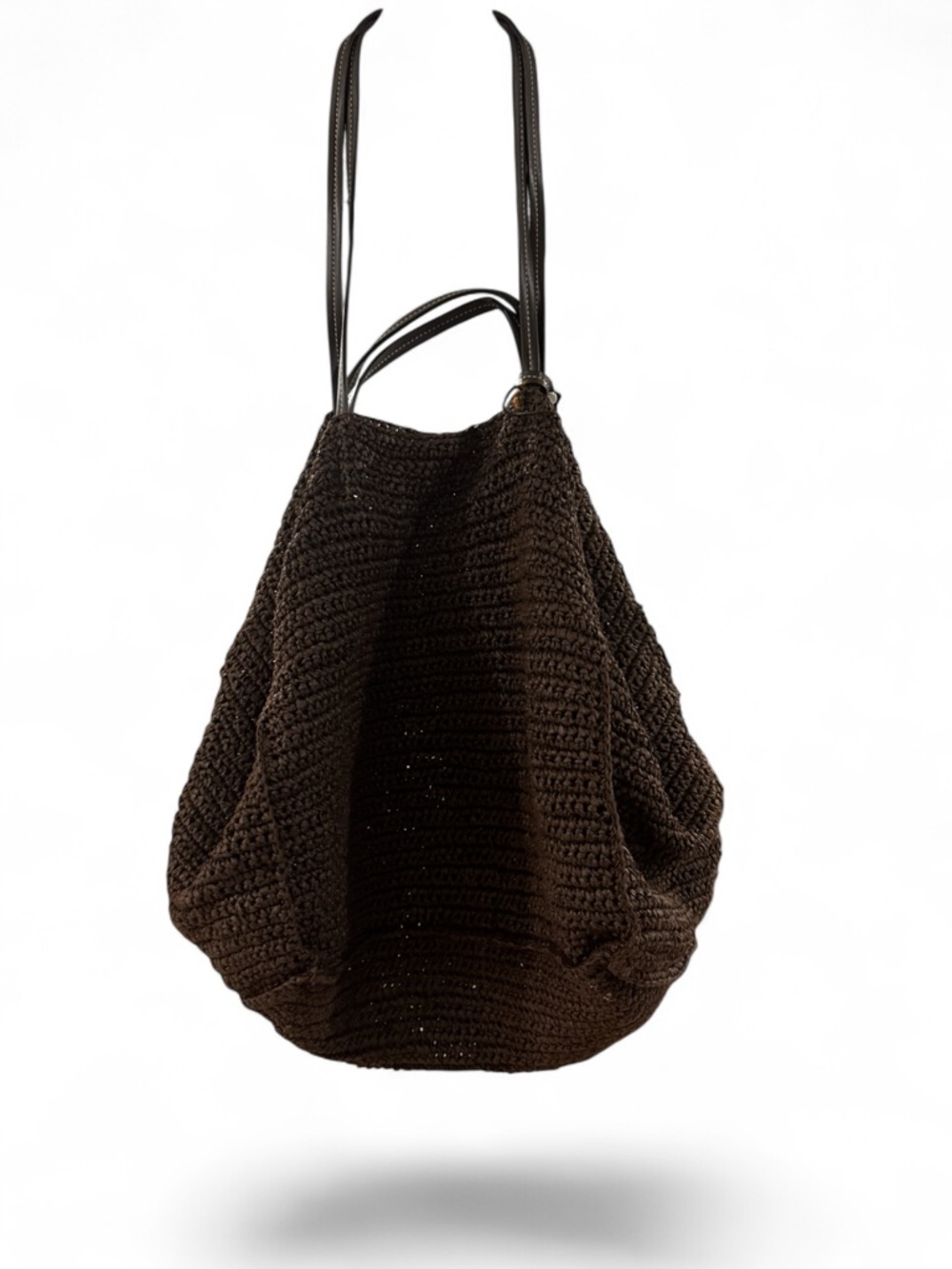 Zara Chocolate Brown Crochet Beach Tote with Leather Straps and Large Wallet - Picture 3 of 5